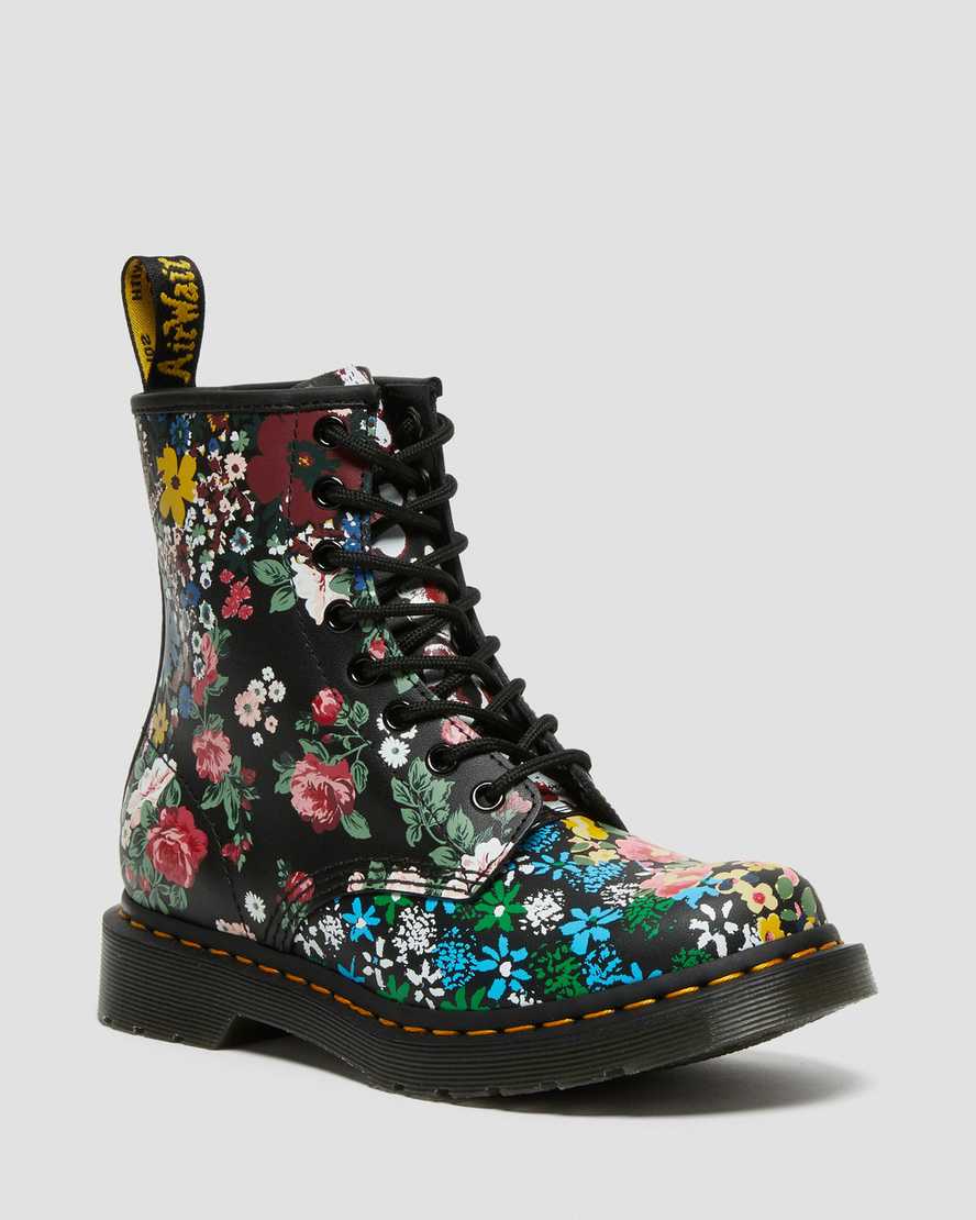 Dr. Martens 1460 Pascal Floral Mash Up Nahka Naisten Nauhalliset Nilkkurit - Valkoinen/Mustat Nilkku